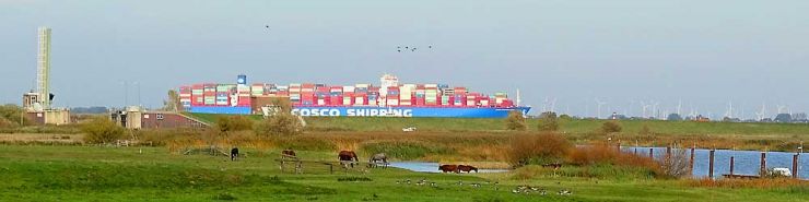 Containerschiff auf der Elbe